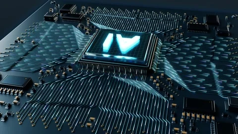 Artificial Intelligence Microchip Circuit Board Data Processing Power Future Stock Footage 347690439