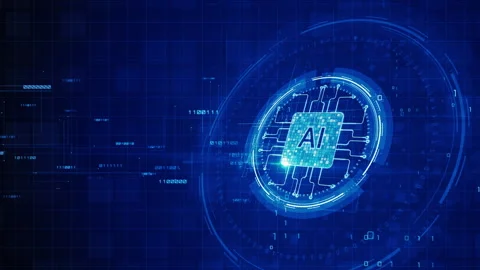 Artificial Intelligence Microchip with Circuit Lines and Binary Code Stock Footage 320031149