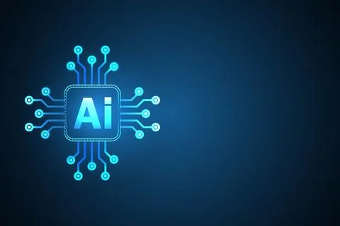 Artificial Intelligence Microchip with Digital Neural Circuit Network on Bl.. Stockillustratie