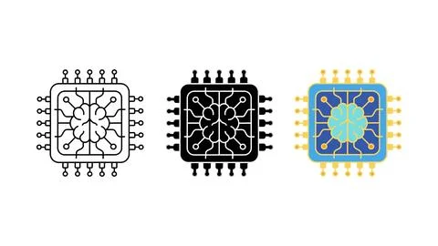 Artificial Intelligence Microchip Icon Set Illustrazione stock