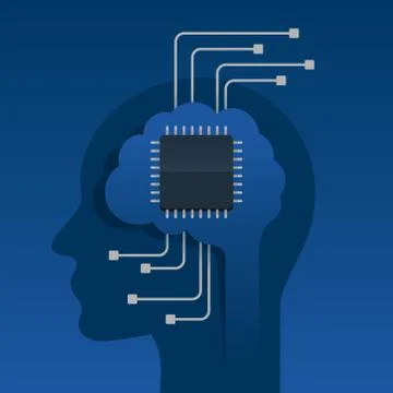 Artificial Intelligence - microchip inside brain Stock Illustration