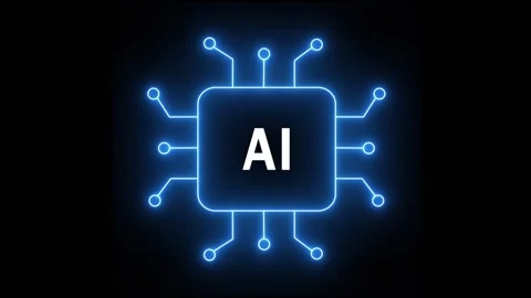 Artificial intelligence microchip neon blue for advanced computing, technology 動画素材 344052578