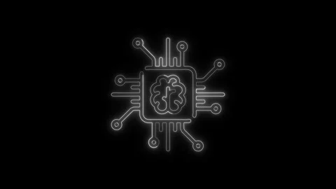 Artificial intelligence microchip neon line animation on black background r.. Stock Footage 345549326
