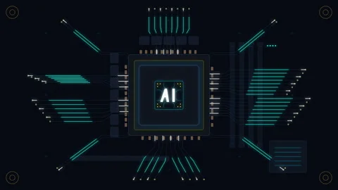Artificial intelligence microchip processing data animation loop Stock Footage 347245032