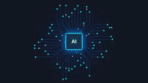 Artificial intelligence microchip processor circuit board with glowing data.. Stock Footage 340851974