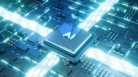Artificial Intelligence Microchip Processor Generating Fast Digital Data Stock Footage 347851481