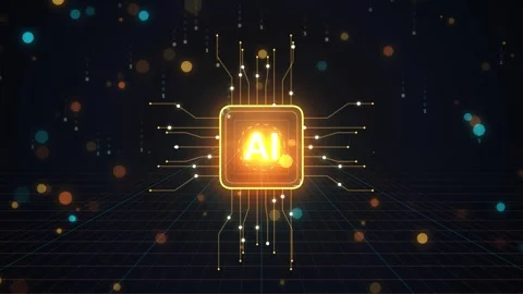 Artificial intelligence microchip processor glowing on digital grid backgro.. Stock Footage 347995600