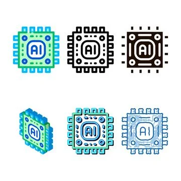 Artificial intelligence microchip types vector sign icon Illustrazione stock
