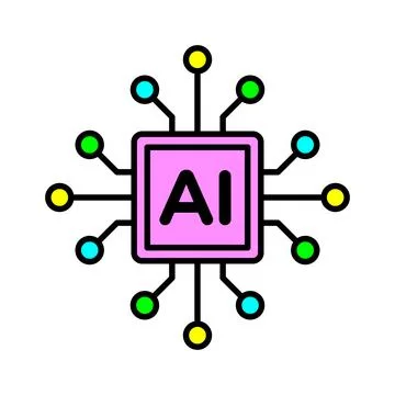 Artificial Intelligence Microchip Vector Icon with Circuit Node Connections Stock Illustration