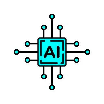 Artificial Intelligence Microchip Vector Icon with Circuit Node Connections Stock Illustration