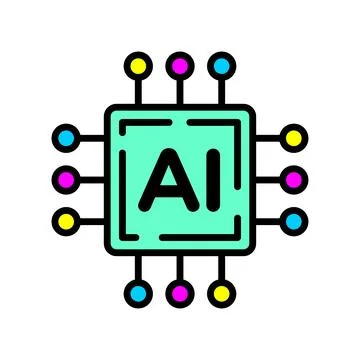 Artificial Intelligence Microchip Vector Icon with Circuit Node Connections Stock Illustration