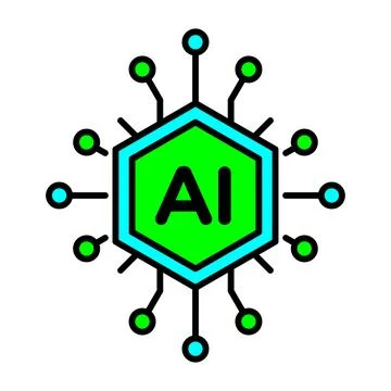 Artificial Intelligence Microchip Vector Icon with Circuit Node Connections Stock Illustration