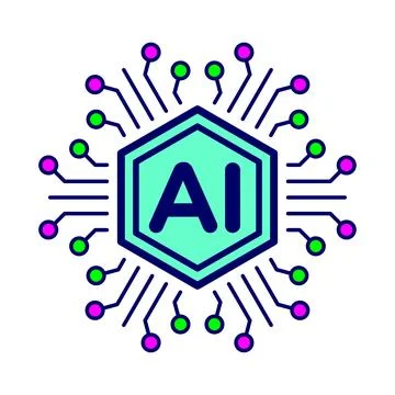 Artificial Intelligence Microchip Vector Icon with Circuit Node Connections Stock Illustration