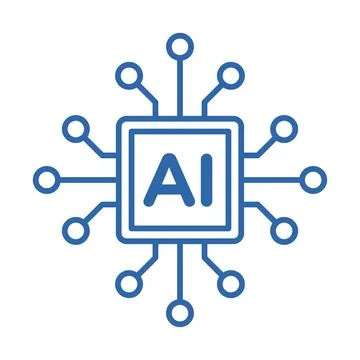 Artificial Intelligence Microchip Vector Icon with Circuit Node Connections Stock Illustration