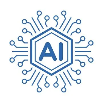 Artificial Intelligence Microchip Vector Icon with Circuit Node Connections Stock Illustration