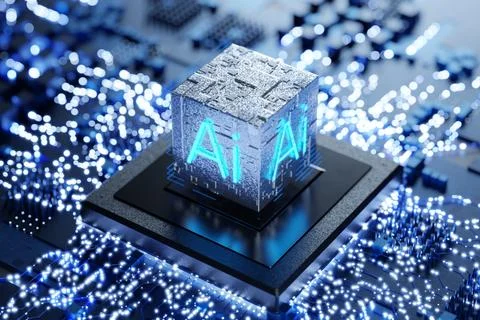 Artificial intelligence microprocessor. Training a neural network. Artifici.. Stock Illustration