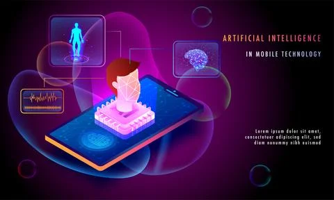 Artificial Intelligence In Mobile Technology concept, AI Processor chip on .. Illustrazione stock