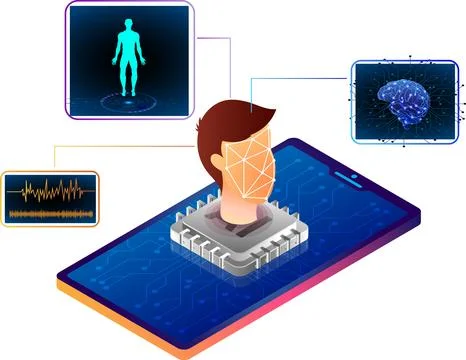 Artificial Intelligence In Mobile Technology concept, AI Processor chip on .. Stockillustratie