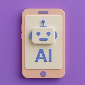 Artificial Intelligence In Mobile Technology. Smartphone With AI Robot Icon.. Stock Illustration