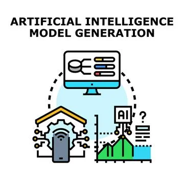 Artificial intelligence model generation learning analyzing data process Stock Illustration