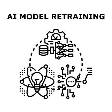 Artificial intelligence model retraining process optimizing neural network Stock Illustration