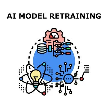 Artificial intelligence model retraining process optimizing neural network Stock Illustration