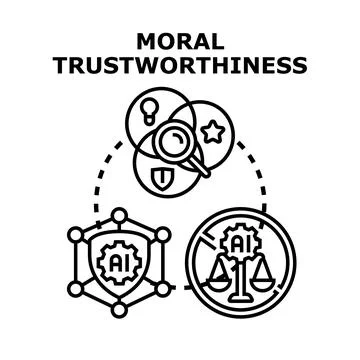 Artificial intelligence moral trustworthiness and ethical evaluation concept Stock Illustration