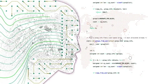 Artificial intelligence motherboard circuit head. Brain. Thinking process and Video stock 261950780