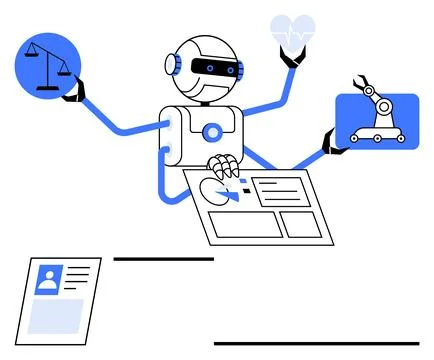 Artificial intelligence, multitasking, robotics, decision-making, healthcare, Stockillustratie