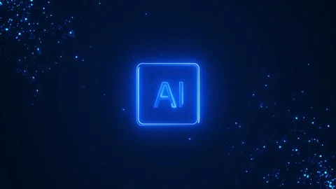 Artificial intelligence neon badge bright blue AI symbol, soft particle clusters Stock Footage 340566801