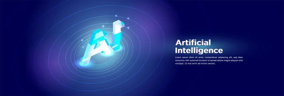 Artificial Intelligence Neon Blue Circular Waves Stock Illustration