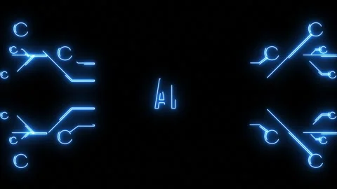 Artificial intelligence neon circuit board disintegrating Stock Footage 333409611