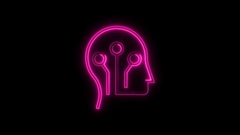 Artificial intelligence neon glowing head silhouette on dark background for.. Stock Footage 314541348