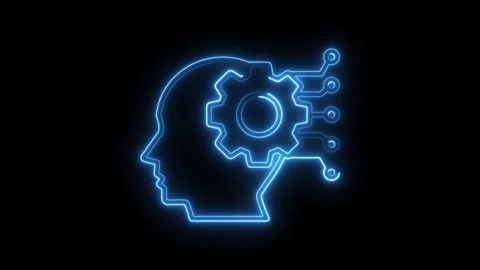 Artificial intelligence neon glowing illustration on black background Stock Footage 308191446