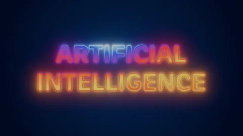 Artificial Intelligence Neon Typography on Dark Gradient Background. 4K Stock Footage 340476766