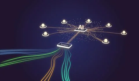 Artificial Intelligence Network Background – Data Flow, Machine Learning イラスト素材