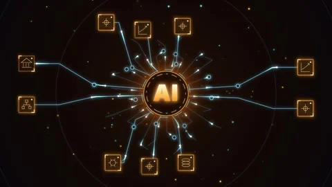 Artificial intelligence network concept with glowing data icons and digital.. Stock Footage 347995608