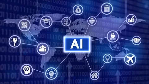 Artificial intelligence network concept with world map background showing g.. Stock Footage 327759842