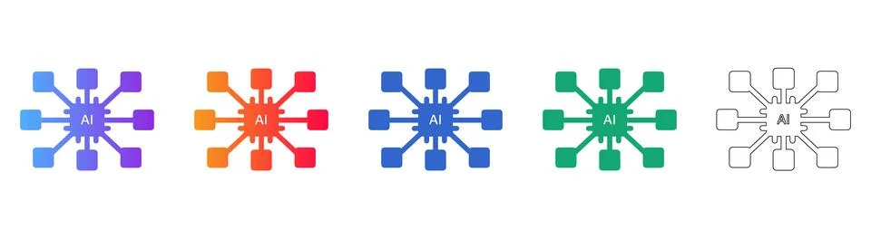 Artificial Intelligence Network Hub Icons Set 스톡 일러스트
