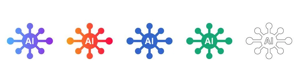 Artificial Intelligence Network Icon Set 库存插图