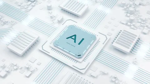 Artificial intelligence neural engine chip processing data on a circuit board. Stock Footage 346373336