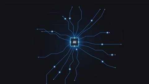 Artificial intelligence neural network chip glowing circuits motion graphic.. Stock Footage 340905399