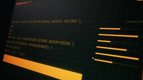 Artificial Intelligence Neural Network Code Running on Digital Screen Stock Footage 334729434