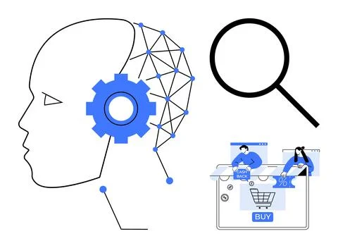 Artificial Intelligence with Neural Network in E-commerce and Online Shopping Stock Illustration