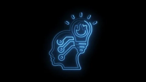 Artificial intelligence neural network human head with circuit board and bulb Stock Footage 330778166