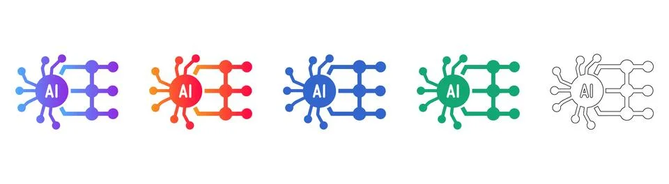 Artificial Intelligence Neural Network Icon Set Stock-Illustration