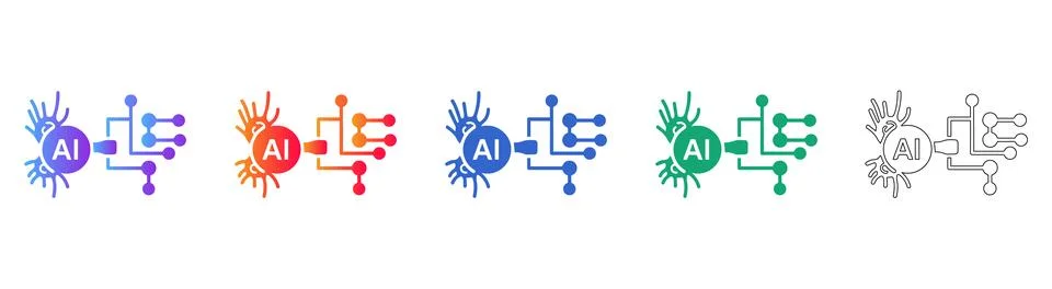 Artificial Intelligence Neural Network Icons Stock Illustration