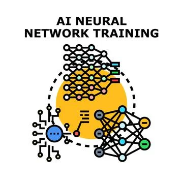Artificial intelligence neural network training process icon Stockillustratie