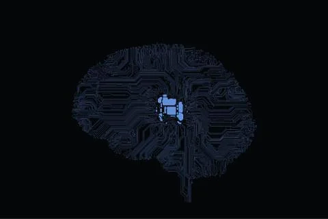 Artificial intelligence, neural networks in the form of chips, computer brain in Stock Illustration