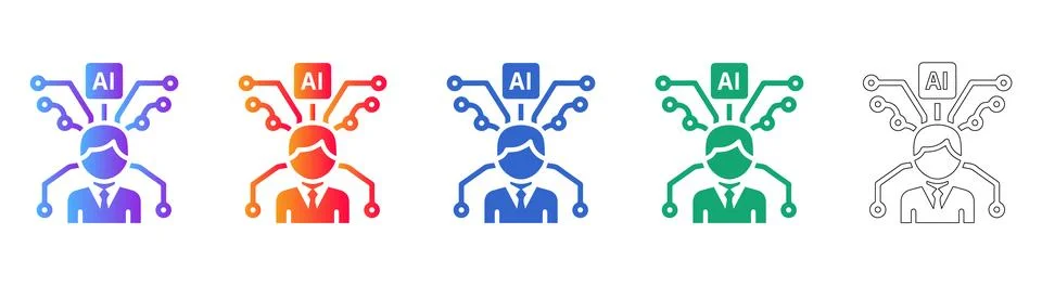 Artificial Intelligence Neural Processing and Connection Icons Stock Illustration